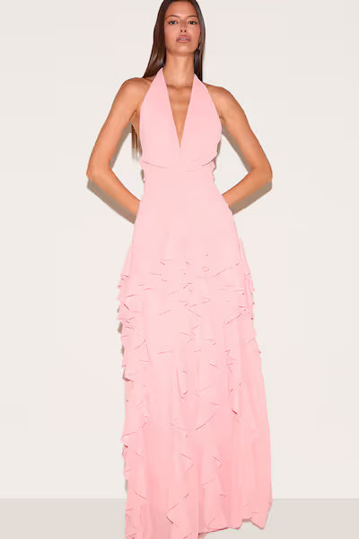 PLT Ruched Frill Maxi Dress